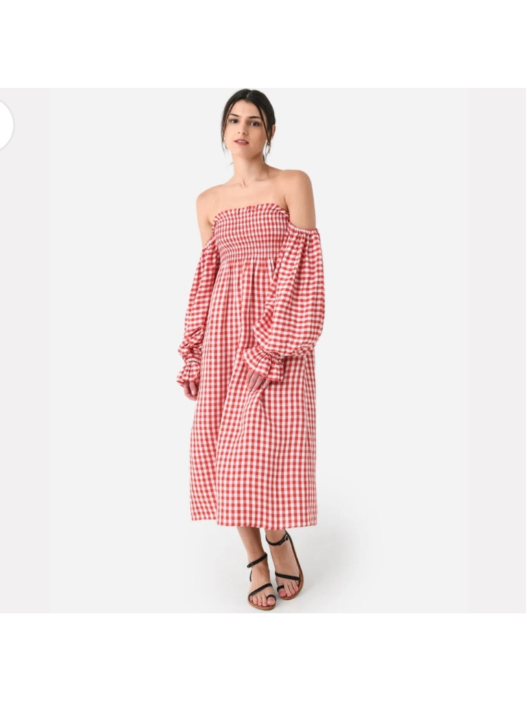 Sleeper Atlanta Puff-Sleeve Linen Dress Sz M #0032